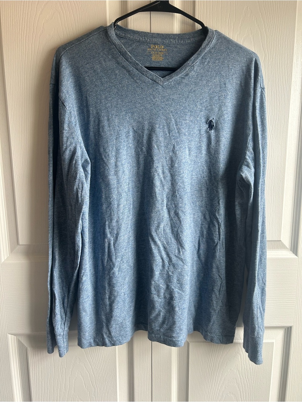 Polo Ralph Lauren Classic Fit Long Sleeve V-Neck Tee – Heather Blue – Size S
